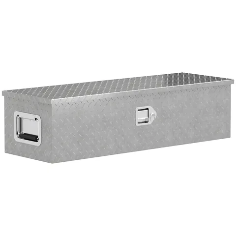 HOMCOM Cufăr pentru unelte pentru remorcă cutie de depozitare din aluminiu mânere late și antiderapante 99 x 33 x 25,5 cm argintiu | Aosom Romania