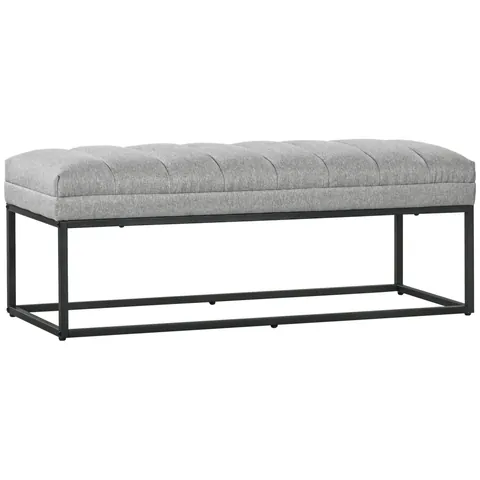 HOMCOM Banc design modern, scaun căptușit în material aspect lin gri și structură din metal negru, suport 200 kg, 120x44x45,5cm | Aosom Romania