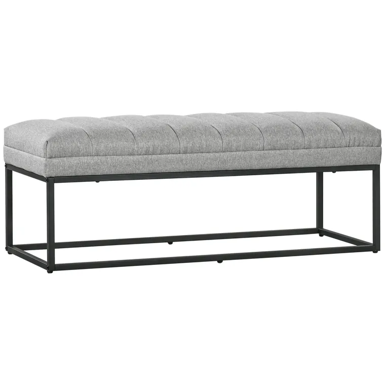 HOMCOM Banc design modern, scaun căptușit în material aspect lin gri și structură din metal negru, suport 200 kg, 120x44x45,5cm | Aosom Romania