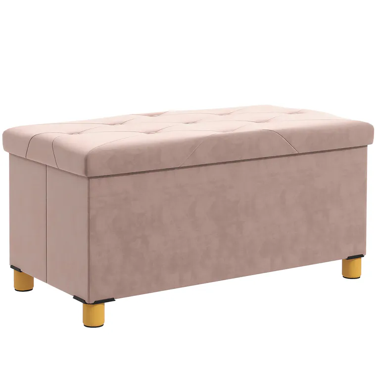 HOMCOM Banc de depozitare capat de pat pliabil volum 67 L capacitate de incarcare 120 kg cu capac 76L x 38l x 38H cm roz | Aosom Romania