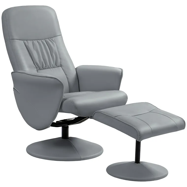HOMCOM Fotoliu relax cu otoman fotoliu de relaxare relaxant pivotant 360° si spatar inclinabil, 76x81x101cm, gri | Aosom Romania