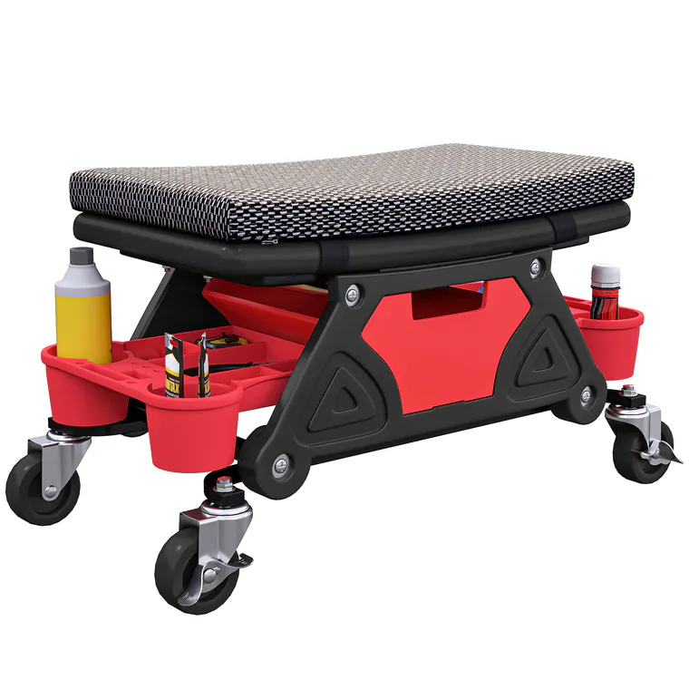 HOMCOM Scaun de atelier mobil 135 kg, scaun de mecanic cu roti rotative la 360°, 64,5 x 33 x 35 cm, negru | Aosom Romania