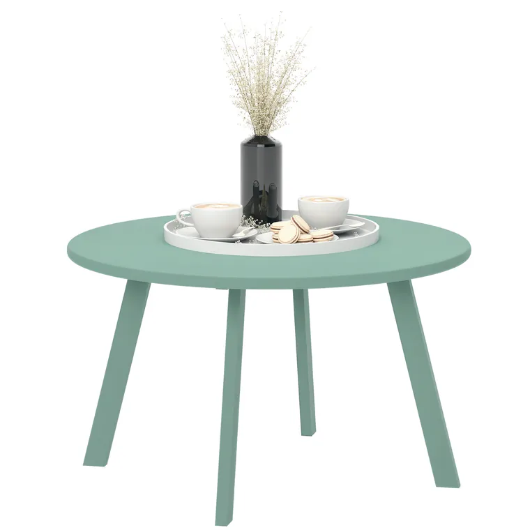 Outsunny Masa de cafea mică rotundă, masă auxiliară cu protecții anti-alunecare, cadru din metal, pentru grădină, Ø 70 x 42 cm, verde | Aosom Romania