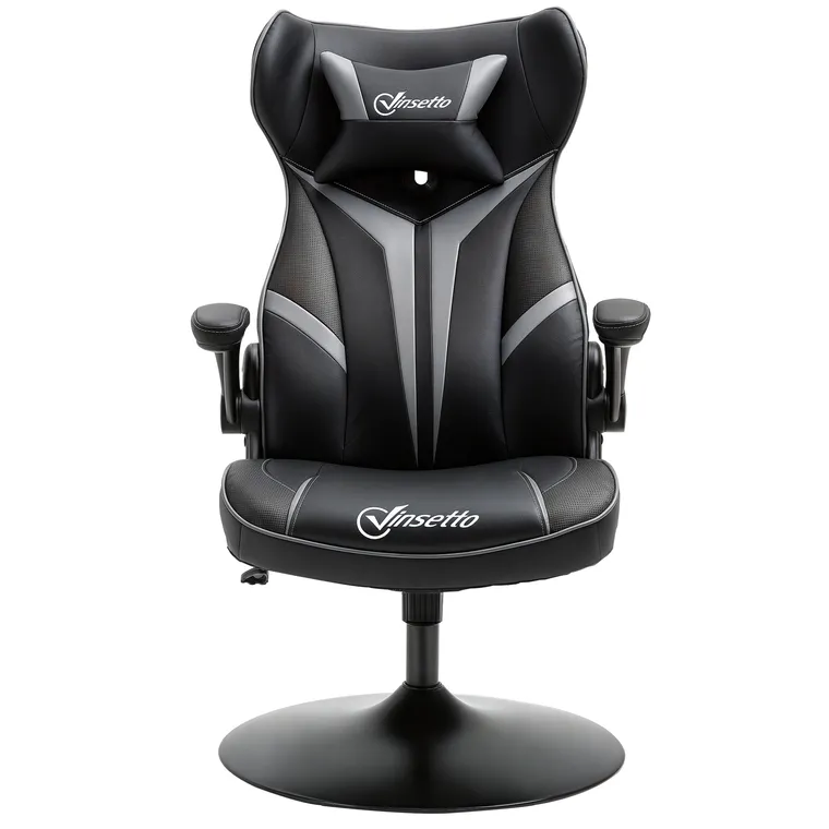 Vinsetto Scaun gamer scaun de joc gaming pivotant la 360° ergonomic înălțime reglabilă brațe rabatabile pernă tăiere incluse înveliș similicuir 67 x 70 x 106-112 cm gri deschis și negru | Aosom Romania