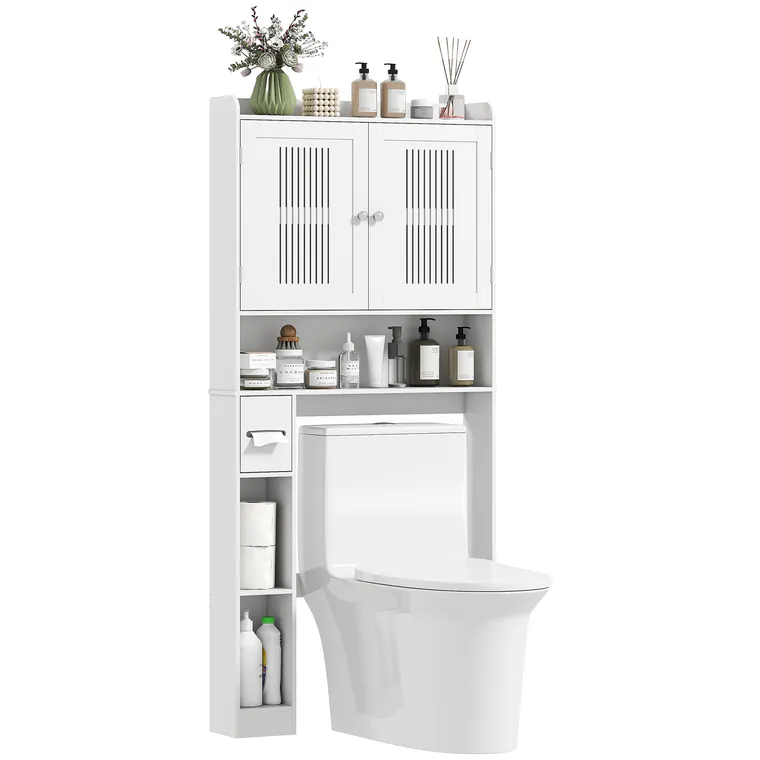 HOMCOM Mobilier WC deasupra toaletei mobilier baie cu dulap cu două uși și suport pentru hârtie 80x19,5x170cm alb | Aosom Romania