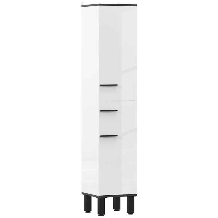 HOMCOM Dulap Înalt de Baie cu Sertar 2 Uși și Rafturi Ajustabile Mobilier Auxiliar de Baie Antirăsturnare 34x32x170 cm Alb | Aosom Romania