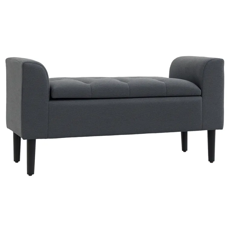 HOMCOM Bancă de Scaun cu Depozitare, Bancă Tapitată cu Aspect de In, Picioare de Lemn, Bancă de Pat cu Capacitate de încărcare de până la 130 kg, pentru Sufragerie Dormitor Hol, 116 x 44 x 58 cm Gri Închis | Aosom Romania