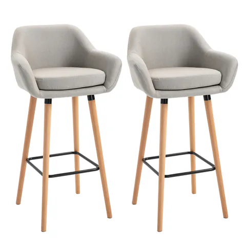 HOMCOM Taburete de Bar Design scandinav - Set de 2 taburete de Bar Mare Confort cu Suport pentru Picioare și cotiere - Lemn masiv In Bej | Aosom Romania