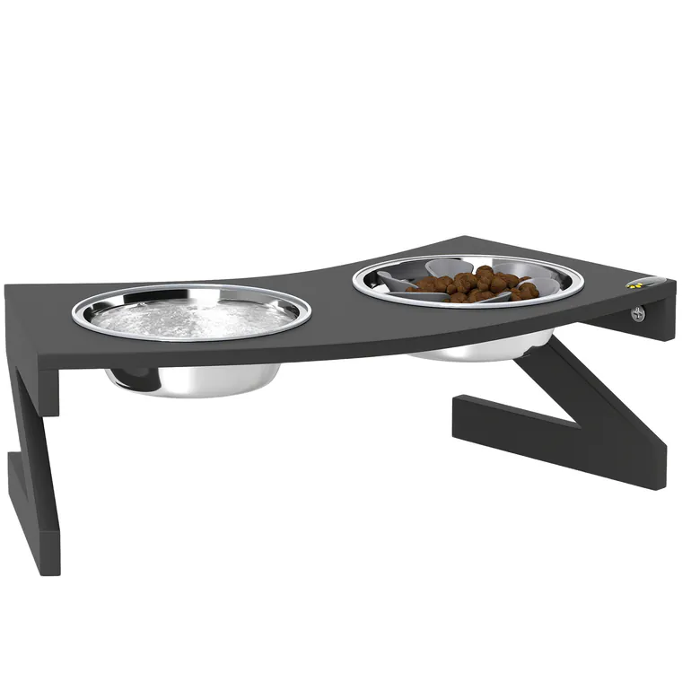 PawHut Suport pentru boluri câine ridicat cu suport, boluri câine cu 2 boluri din oțel inoxidabil de 1L 52,5 x 30 x 16,5 cm negru | Aosom Romania