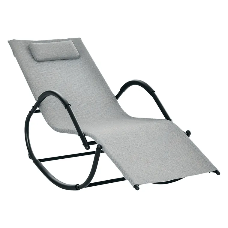 Outsunny Șezlong cu design contemporan, rocking chair ergonomic cu tetieră detasabilă, brațe și suport pentru picioare, acoperire textilen | Aosom Romania