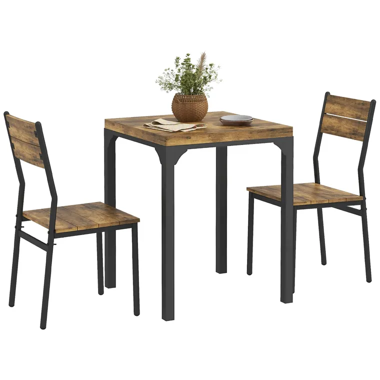 HOMCOM Set masa de dining cu 2 scaune encastrabile, pentru bucatarie living casa, rustic | Aosom Romania