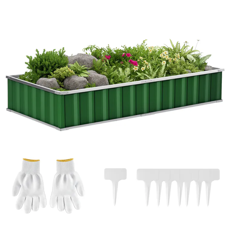 Outsunny Pătrat de grădină de grădină modulabil, montare fără unelte, mănuși incluse 174 x 90 x 30 cm oțel galvanizat verde | Aosom Romania