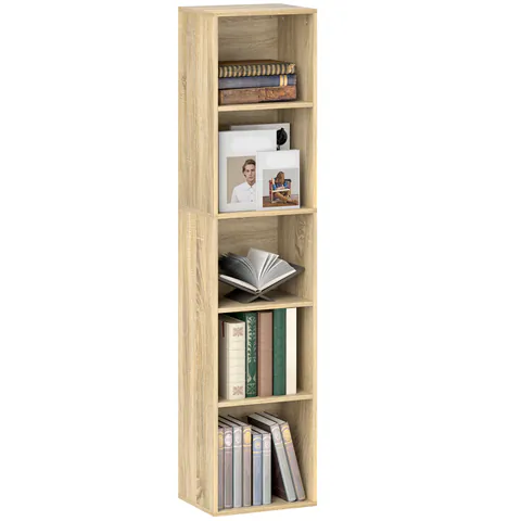 HOMCOM Bibliotecă etajeră de depozitare 5 niveluri cu rafturi reglabile pentru sufragerie, dormitor, birou, 30x24x133,5cm, natural | Aosom Romania
