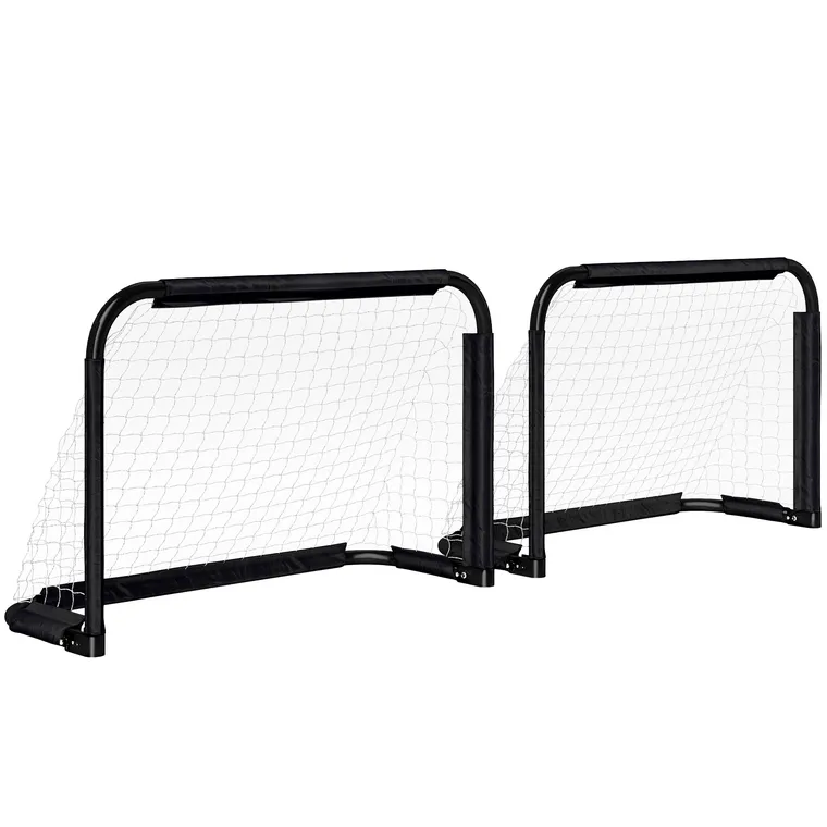 HOMCOM Set de obiective de fotbal, 2 obiective mini pliabile, cadru metalic, inclusiv unelte, 90 x 36 x 60 cm, Negru | Aosom Romania