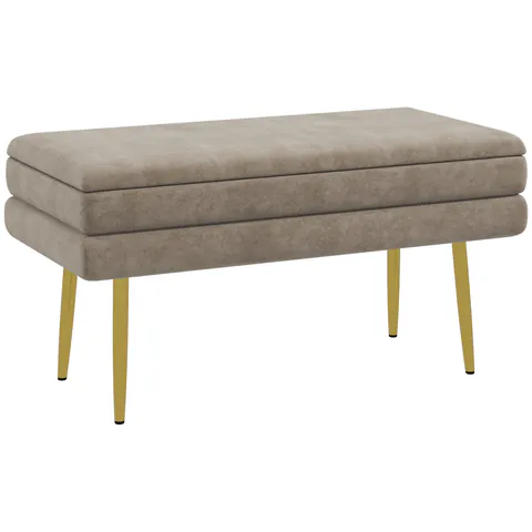 HOMCOM Bancă bancută cu spațiu de depozitare 2 în 1, șezut cu aspect de catifea și picioare din oțel - 79,5L x 37,5P x 43Î cm bej și aurit | Aosom Romania