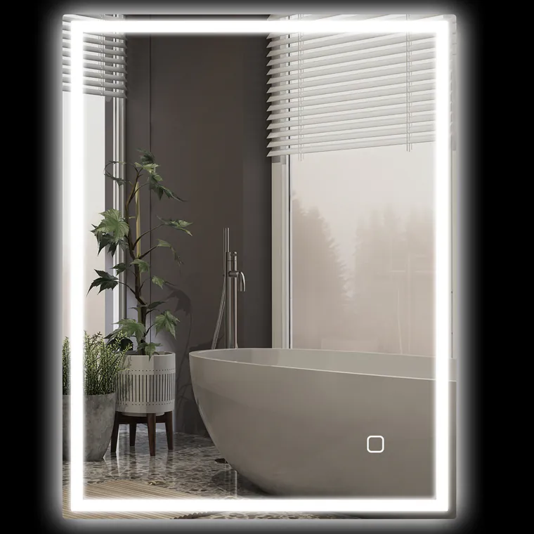 HOMCOM Oglinda de baie cu iluminare 90x70 cm LED Spiegel Wandspiegel cu functie de memorie 3 culori Argintiu | Aosom Romania