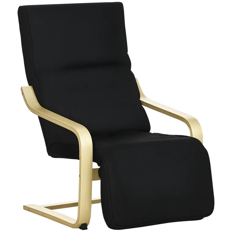 HOMCOM Fotoliu Relaxant Confort si Relaxare cu Cotier reglabil detasabil 94 x 66,5 x 100 cm Lemn Masiv Negru | Aosom Romania