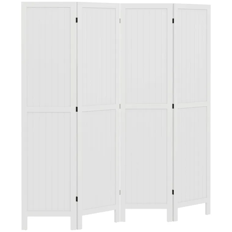 HOMCOM Paravan din lemn, separator de cameră, cloison interieur pliabil cu 4 panouri din lemn 160 x 170 cm alb | Aosom Romania