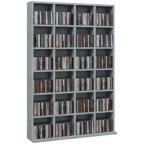 HOMCOM Mobilier de depozitare multimedia 480 CD-uri/312 DVD-uri - bibliotecă din lemn cu rafturi reglabile, 89 x 130,5 cm, gri | Aosom Romania