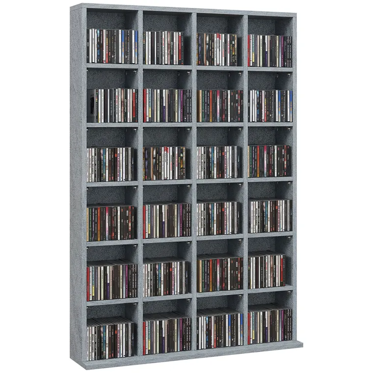 HOMCOM Mobilier de depozitare multimedia 480 CD-uri/312 DVD-uri - bibliotecă din lemn cu rafturi reglabile, 89 x 130,5 cm, gri | Aosom Romania