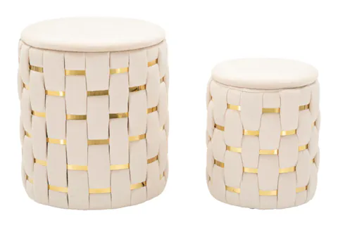 Mauro Ferretti Puf Cu Recipient De Depozitare Crem 2 Bucăți Cm Ø 37X42-28X33 | Aosom Romania