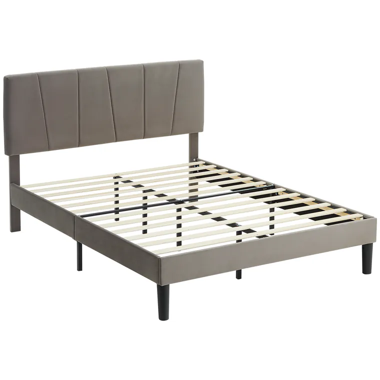 HOMCOM Cadru de pat dublu 140 x 190 cm pat 2 persoane cap de pat reglabil somier 150 x 198 x 100/105/110/115/120 cm gri | Aosom Romania