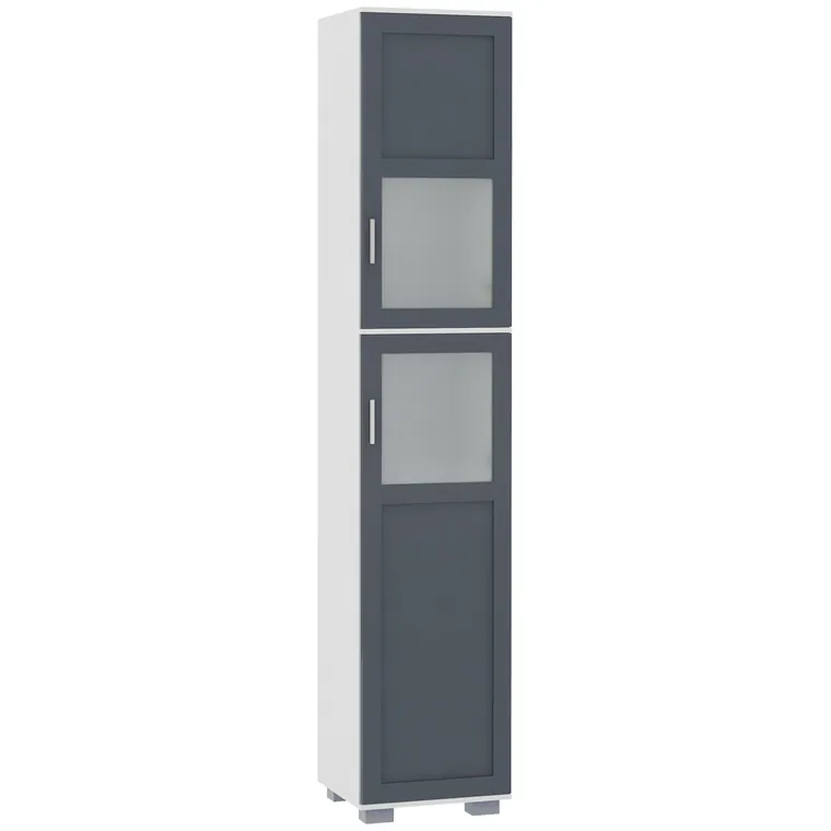 kleankin Dulap înalt de Baie Mobilier Coloană de Baie cu 2 Uși de Sticlă Temperată și Rafturi Ajustabile 37x35x190 cm Alb și Gri | Aosom Romania