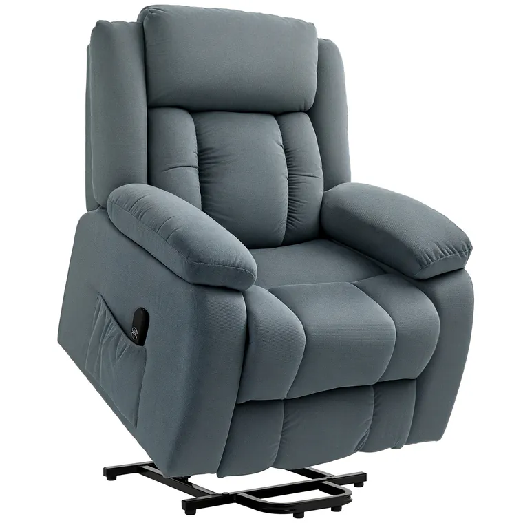 HOMCOM Fotoliu cu ajutor la ridicare din material textil moale, Fotoliu recliner cu telecomandă și buzunare laterale, Gri | Aosom Romania