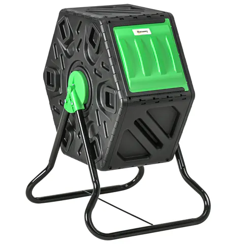 Outsunny Compostor de grădină bac compostor pentru grădină rotativ 360° din polipropilenă 65 L 24 orificii 60 x 49 x 77 cm negru | Aosom Romania