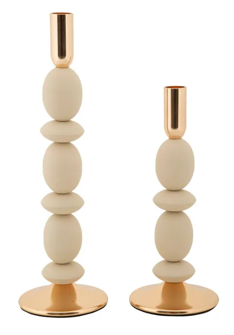 Mauro Ferretti Set Suport Lumânare Shuttle Crem 2 Bucăți Cm Ø10X25-10X33,3 | Aosom Romania