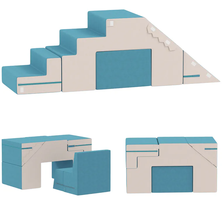 AIYAPLAY Set de 2 blocuri moi de jucării pentru copii mici, piele artificială, spumă, pentru cățărat, construit, joacă, Bej+Albastru | Aosom Romania