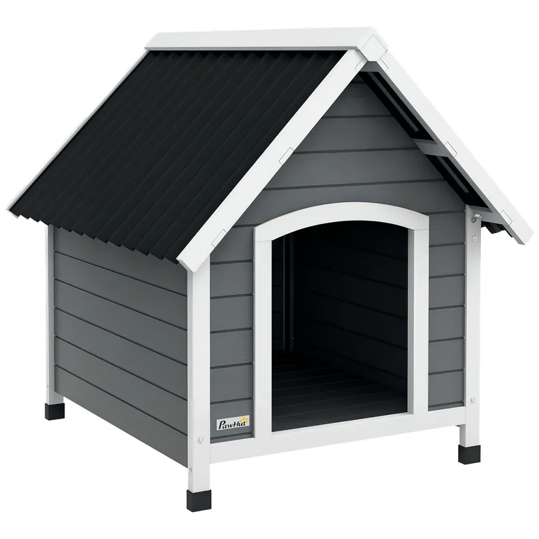 PawHut Căsuță pentru câine de exterior din lemn cu podea detașabilă, adăpost înalt din lemn pentru câini, 75 x 88 x 82 cm, gri | Aosom Romania