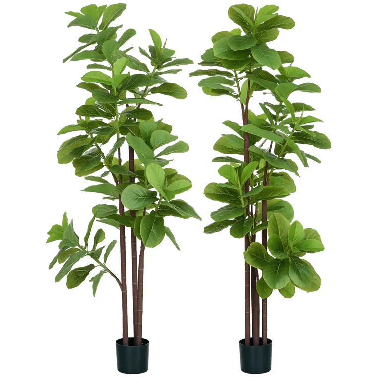 HOMCOM Set de 2 plante artificiale Figuier à feuilles de violon Ficus Lyrata înălțime 180cm cu ghiveci | Aosom Romania