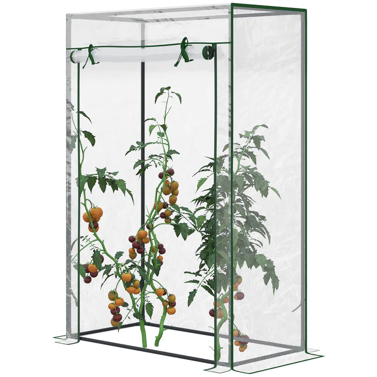 Outsunny Seră de grădină, seră de balcon, pânză consolidată din PVC, structură din oțel, ușă rulabilă cu fermoar, pentru legume, plante, flori în toate anotimpurile, interior și exterior, 100 x 50 x 150 cm alb | Aosom Romania