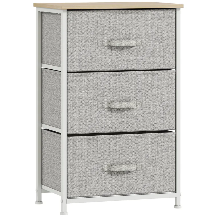 HOMCOM Mobilier de depozitare șifonier modern 3 sertare din material textil, cadru din oțel și placă de particule, 45 x 30 x 71 cm, gri | Aosom Romania