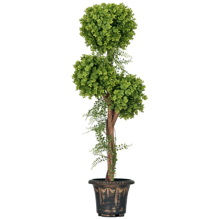 HOMCOM Plante Artificiale Arbore Artificial 3 Bile de Buxus cu Ghiveci de Ciment, Interior și Exterior, Înălțime 115 cm | Aosom Romania