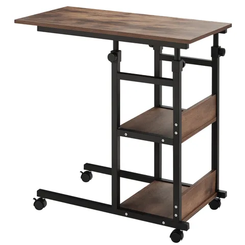 HOMCOM Masă auxiliară cu role, reglabilă pe înălțime, compactă, 2 rafturi, cadru metalic, 80x40x72-82 cm, Maro/Negru | Aosom Romania