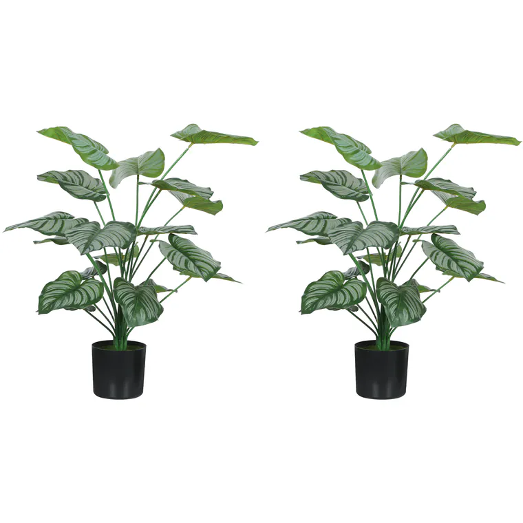 HOMCOM Set de 2 plante artificiale interioare 65 cm, arbore artificial cu ghiveci din plastic și floxare, verde | Aosom Romania
