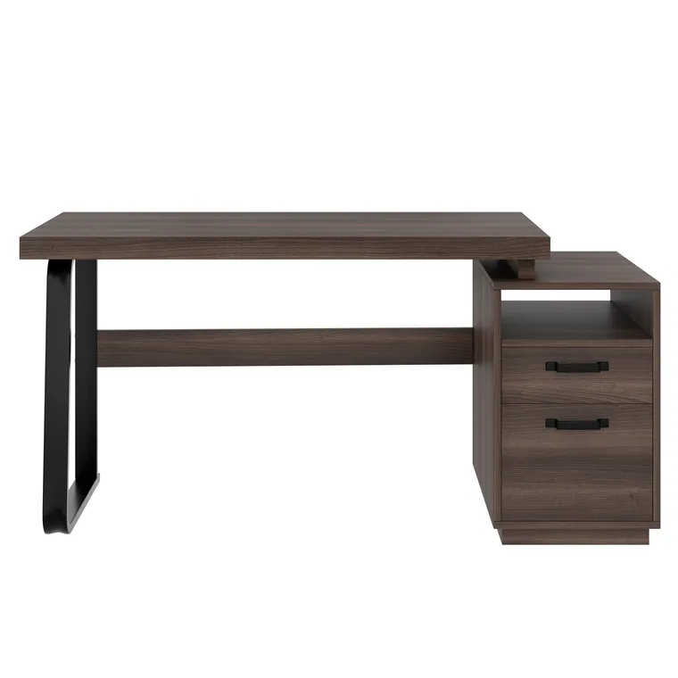 Birou modern în stil minimalist, blat din MDF cu cadru din țeavă de oțel, design multifuncțional de depozitare, 161x54x76,3 cm, Maro