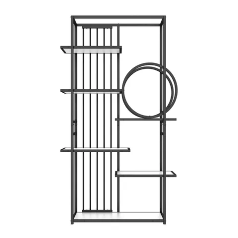 Raft metalic în stil modern, design pe mai multe niveluri cu șase rafturi, 100x30x180 cm, Alb + Negru