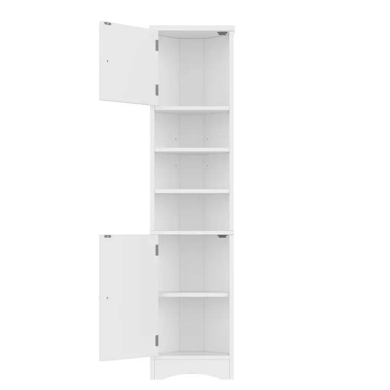 Dulap de baie triunghiular, cu rafturi reglabile și uși duble, 37x24,5x170 cm, Alb