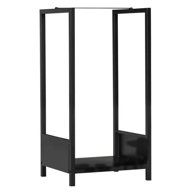 Outsunny Raft pentru Busteni pentru Exterior si Interior din Otel, Suport pentru Lemne Modern cu Baza Inaltata, 39x35x76cm, Negru | Aosom Romania