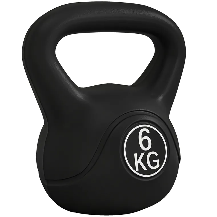 HOMCOM Kettlebell de 6 kg pentru Sport și Fitness cu Bază Plată și Mâner, Greutate din Plastic, 20x13x22 cm, Negru | Aosom Romania