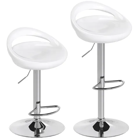 HOMCOM Set 2 Scaune de Bar Rotative cu Suport pentru Picioare și Înălțime Reglabilă, 46x41x76-96 cm, Alb | Aosom Romania