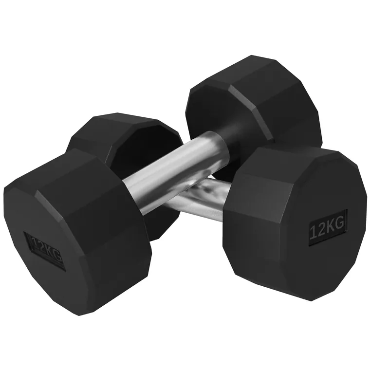SPORTNOW Set de 2 Gantere de 12 kg din Metal și Cauciuc, Set Gantere Fitness cu Mâner Antiderapant, 26x14x14 cm, Negru | Aosom Romania