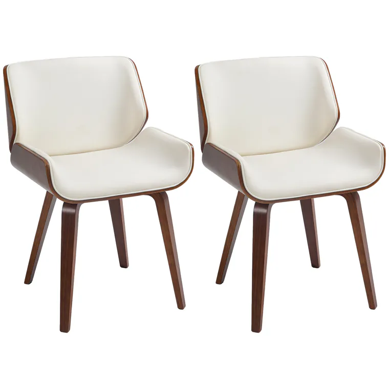HOMCOM Set de 2 scaune pentru sufragerie stil vintage șezut tapițerie sintetică 51,5 x 53 x 79,5 cm alb maro | Aosom Romania
