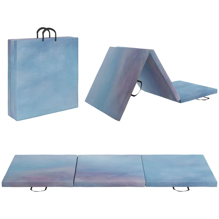 HOMCOM Saltea de gimnastică yoga pilates fitness pliabilă în 3 panouri cu mânere înveliș sintetic 180 x 60 x 5cm albastru | Aosom Romania