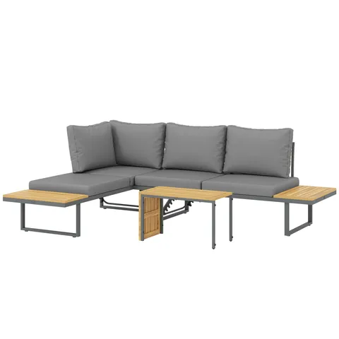 Outsunny Set modular de mobilier de grădină din lemn de acacia 6 locuri, colțar cu masă, gri | Aosom Romania