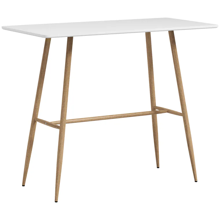 HOMCOM Masă de bar dreptunghiulară 4 persoane picioare din oțel cu aspect lemn asamblare ușoară 120 x 60 x 98 cm alb | Aosom Romania