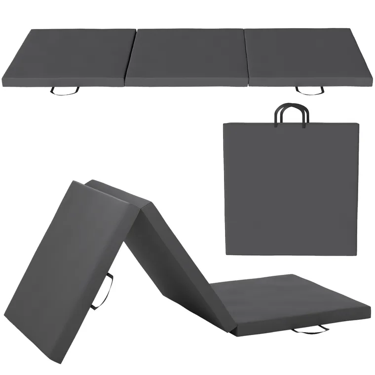HOMCOM Saltea de gimnastică yoga pilates fitness pliabilă în 3 panouri cu mânere husa din material sintetic 180 x 60 x 5cm gri | Aosom Romania